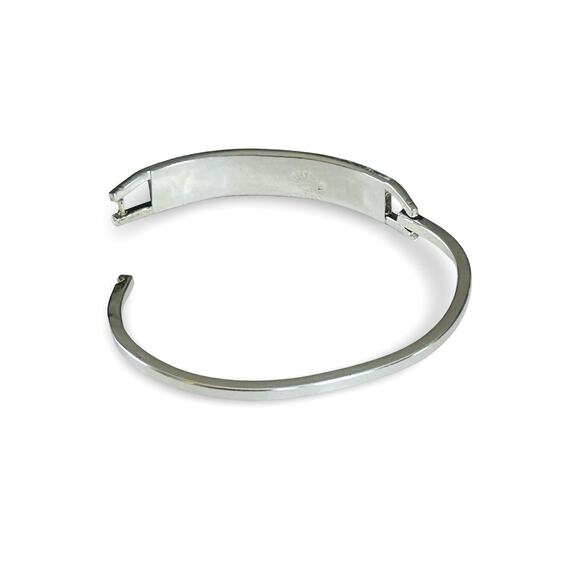 Mexico Inlay Cuff Hinged Bracelet 925 Sterling Silver Black & Pearl Size 6.5” - Picture 2 of 6